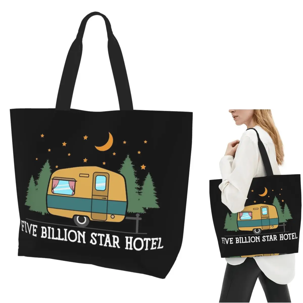 Camping Happy Camper Shopping Tote Bag Canvas Large Capacity Shoulder Bags Shopper Grocery Handbag for Women
