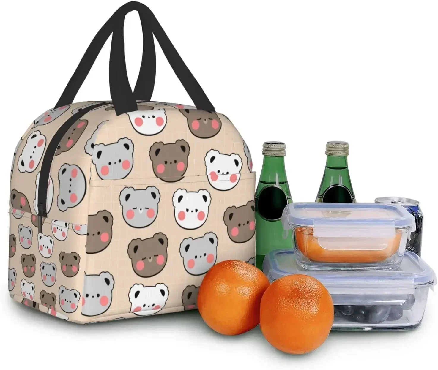 Fiambrera con diseño de oso Kawaii, bolsa Bento, loncheras aisladas, bolsa de almuerzo impermeable reutilizable con bolsillo para escuela, oficina, Picnic