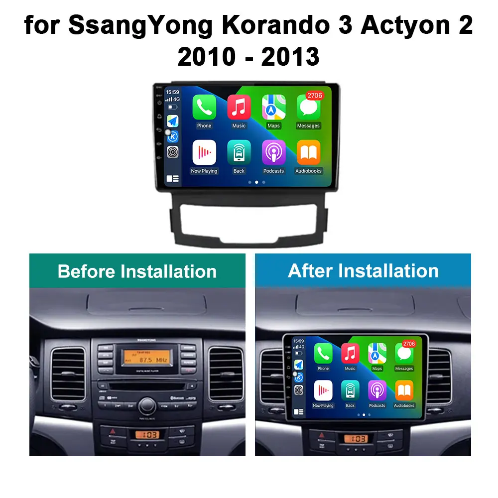مشغل فيديو متعدد الوسائط لـ sangyong Korando ، نظام تحديد المواقع والملاحة ، راديو السيارة ، أندرويد ، 4G ، DSP ، وحدة رأس ستيريو ، Actyon 2-شنغهاي