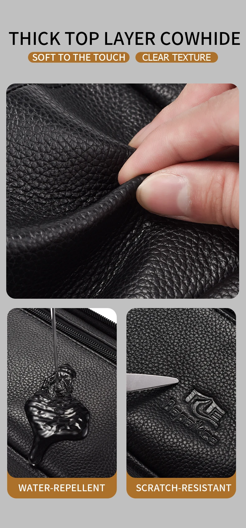 Herren Große Kapazität Echtleder Umhängetasche Lässige Multifunktionale Schultertasche mit Verstellbarem Riemen – Detail 5