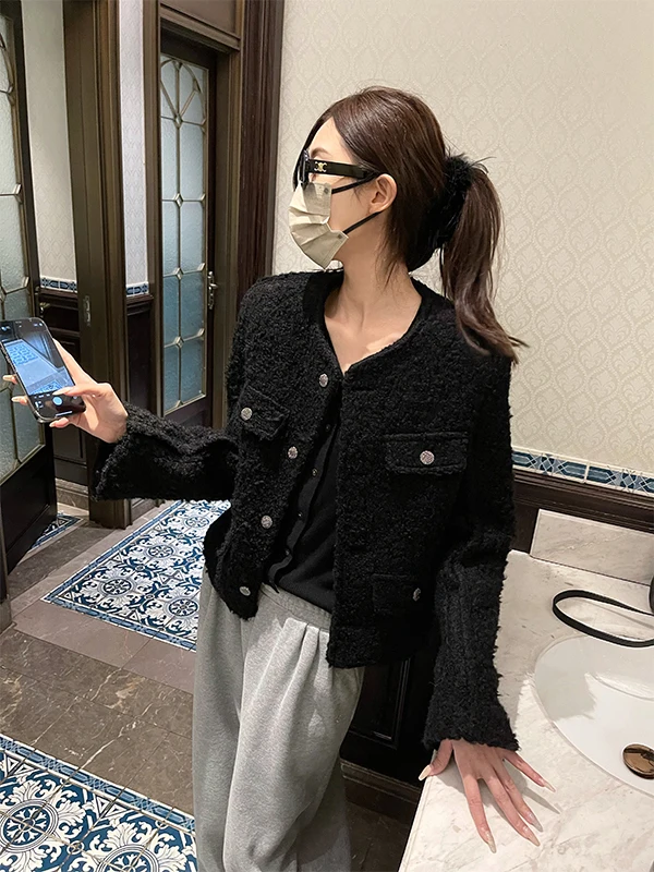 

Женская стеганая шерстяная куртка Bla ort, однотонная, осенне-зимняя, модная, элегантная, маленький размер, топ