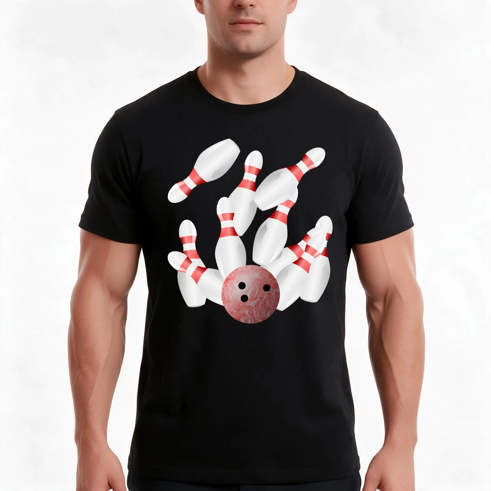 Ten-pin bowling strike T-Shirt, Summer Casual Cotton Tee, Oversized Streetwear Tops, Vintage Graphic Print, Unisex Men Women