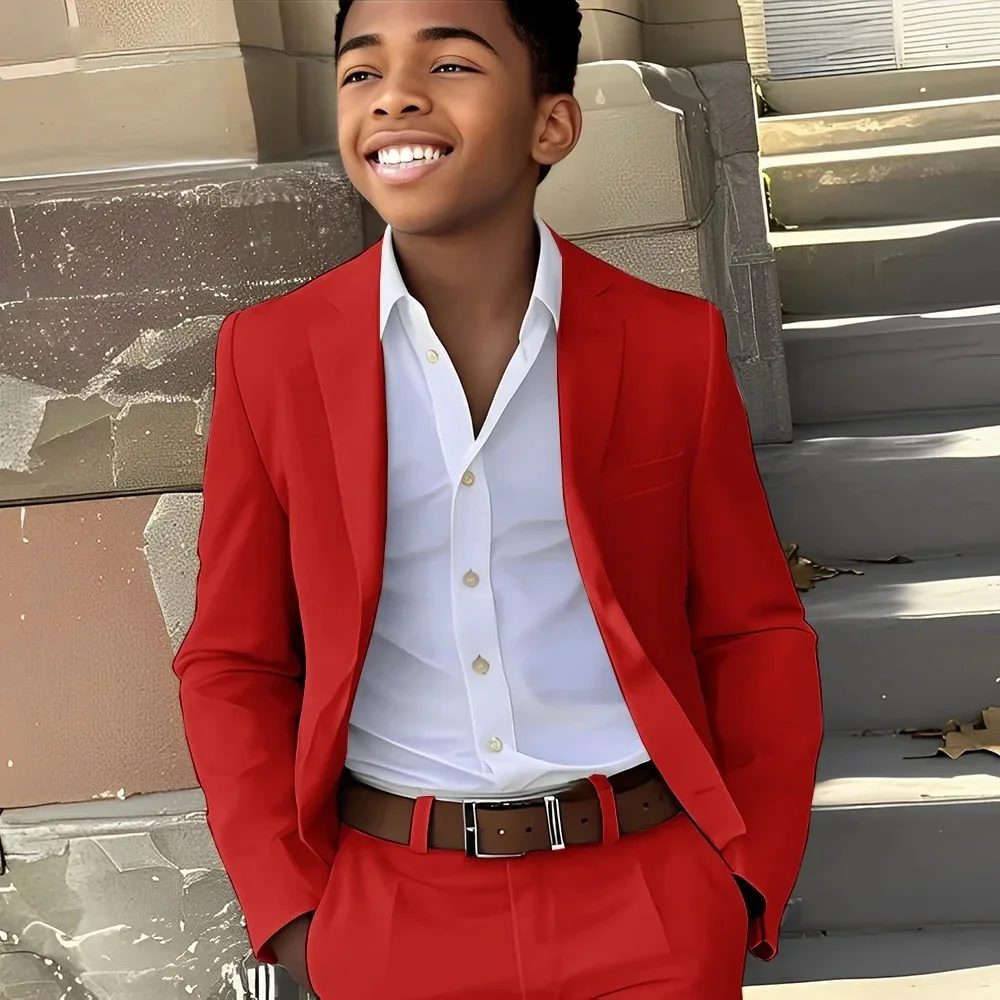 

Boys Classic Peak Lapel Suit 2 Piece Set Custom Single Breasted Children's Formal Suit Elegant Slim Fit Wedding Banquet Suit