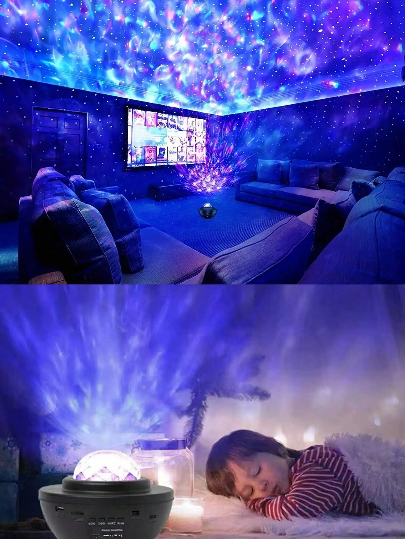 LED Starry Sky Projection Lamp: USB/Remote Control, Music Sync, Water Ripple & Laser for Bedroom Sleep Aid