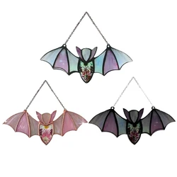 Acrylic Halloween Bat Stained Suncatcher Gothic Colorful Bat Window Hanging Decoration Halloween Party Haunted House Horror Prop