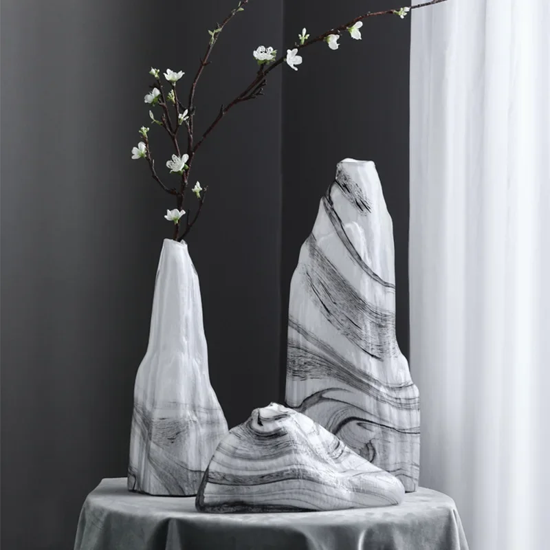 

New Chinese style imitation mountain water glass vase ornament pastoral