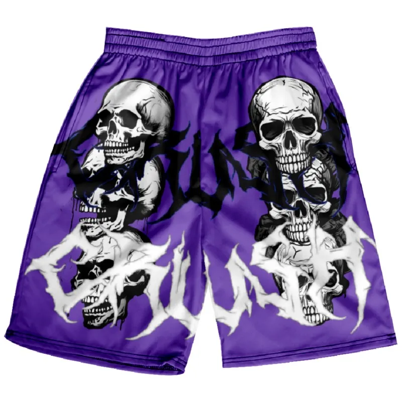 2024 Men's High Street Skull Elements Printed Shorts Polyester Breathable Quick Dry Shorts for Men