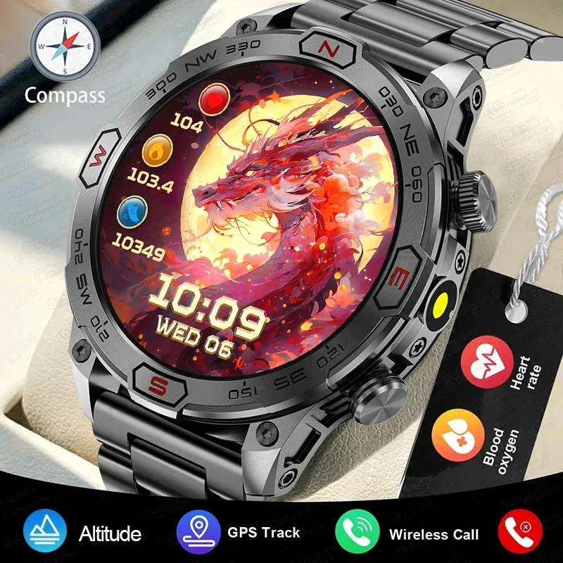 

2024 New Outdoor Military Smart Watch Men Compass AI Voice Bluetooth Call Fitness GPS Sports Track Smartwatch For Android Xiaomi