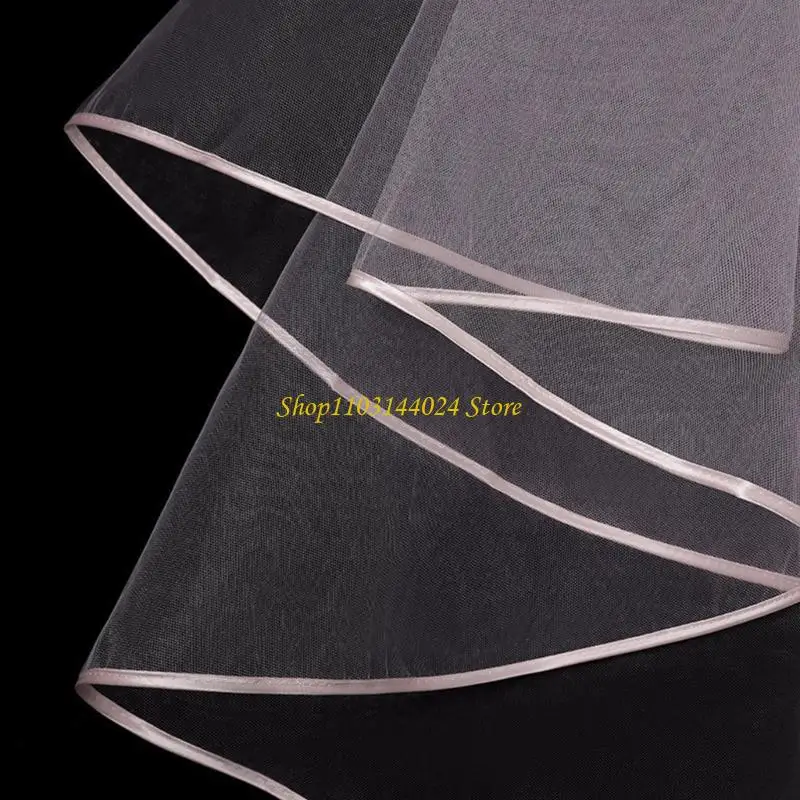 

N5KE двухслойная сетка из тюля, сплошной цвет, женская короткая свадебная фата с расческой, лента по краю, центральный каскадный