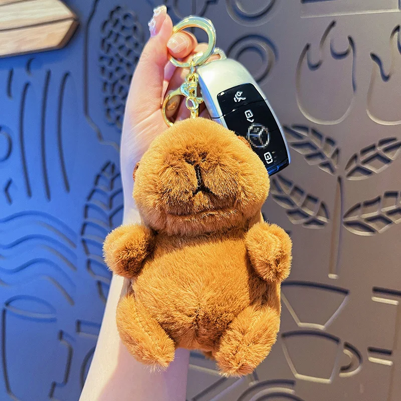 귀여운 만화 카피바라 펜던트 플러시 토이 인형 가방 장식 귀여운 카필라 키체인 꼬리 당기는 로프 회전 가능 장식품 자동차 펜던트