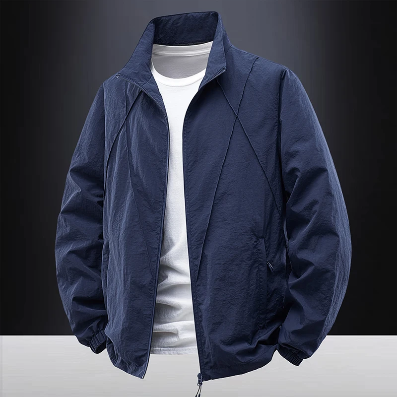 

2025 Trendy new M-5XL work jacket, men's stretch outdoor windbreaker, stand-up collar coat, nylon windbreaker, high-quality jack