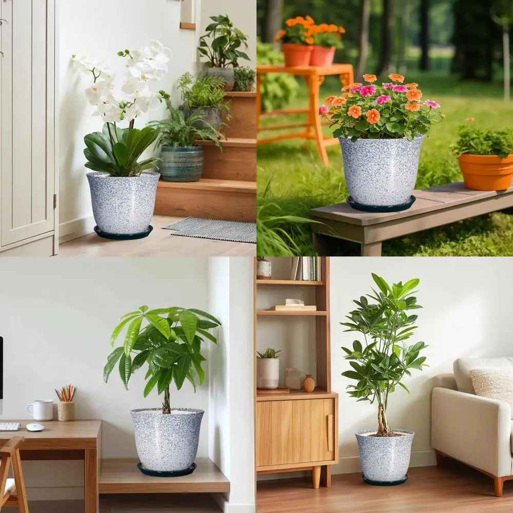 

Круглый цветочный горшок 10 дюймов с дренажным отверстием и поддоном, подходит для использования в помещении и на улице, большой декоративный кашпо, идеально подходит для дома.