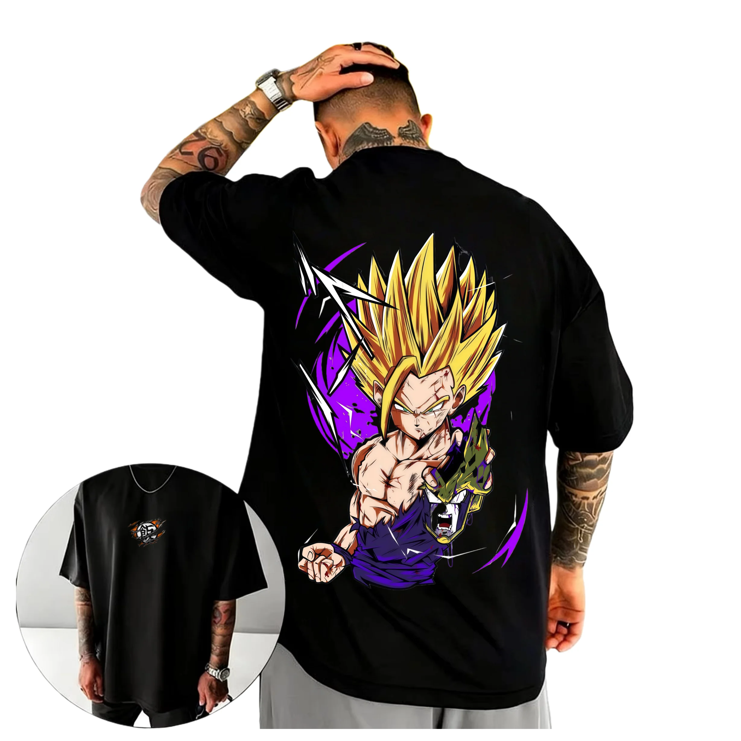 2026 New Dragon Ball Vintage Super Saiyan Son Gohan Printed Short Sleeve T-shirt Men's and Women's T-shirt Men's Sports T-shirt
