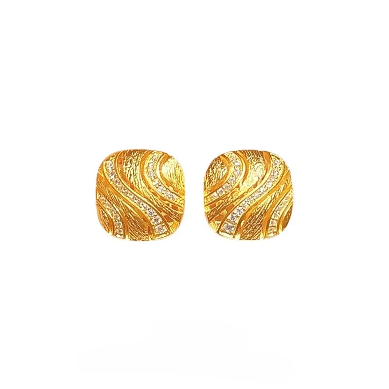 

Shiny 18 K Gold Color Square Stud Earring for Women Wedding Birthday Ripple Zircon Square Earrings Not Fade Jewelry Gifts