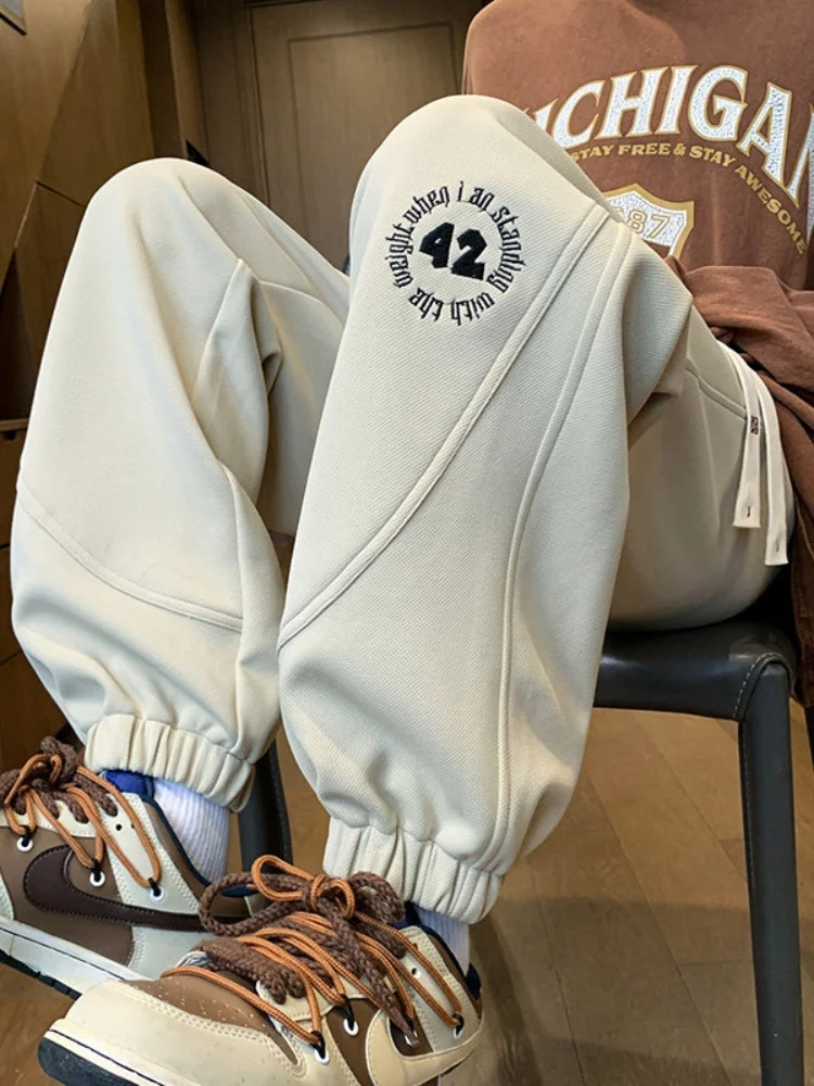 

Heavyweight Men's Spring Autumn American Retro Oversize Sports Pants Loose Fit Youth Trendy Brand Cuffed Leisure Trousers