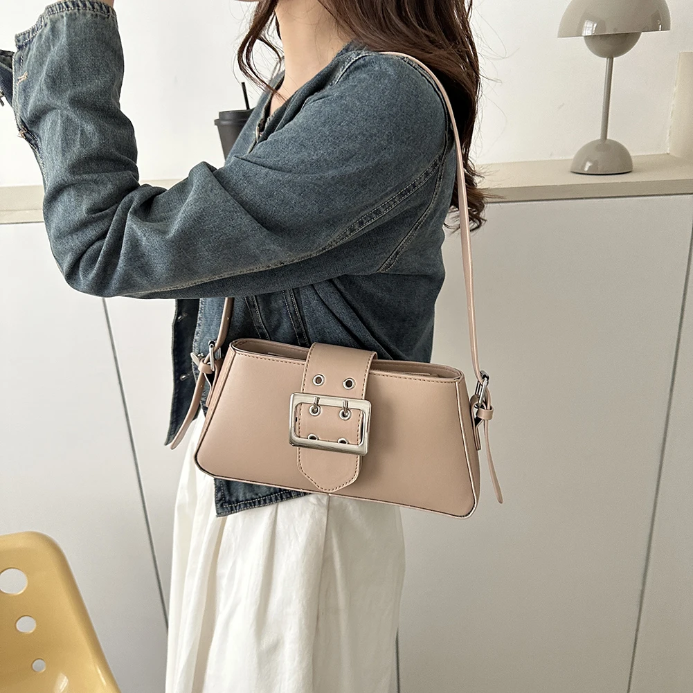 Y2K Hot Girls Tote Bag Solid Color Ladies Underarm Bag Fashion Gothic Shoulder Bag PU Leather Handbag Luxury Designer Armpit Bag