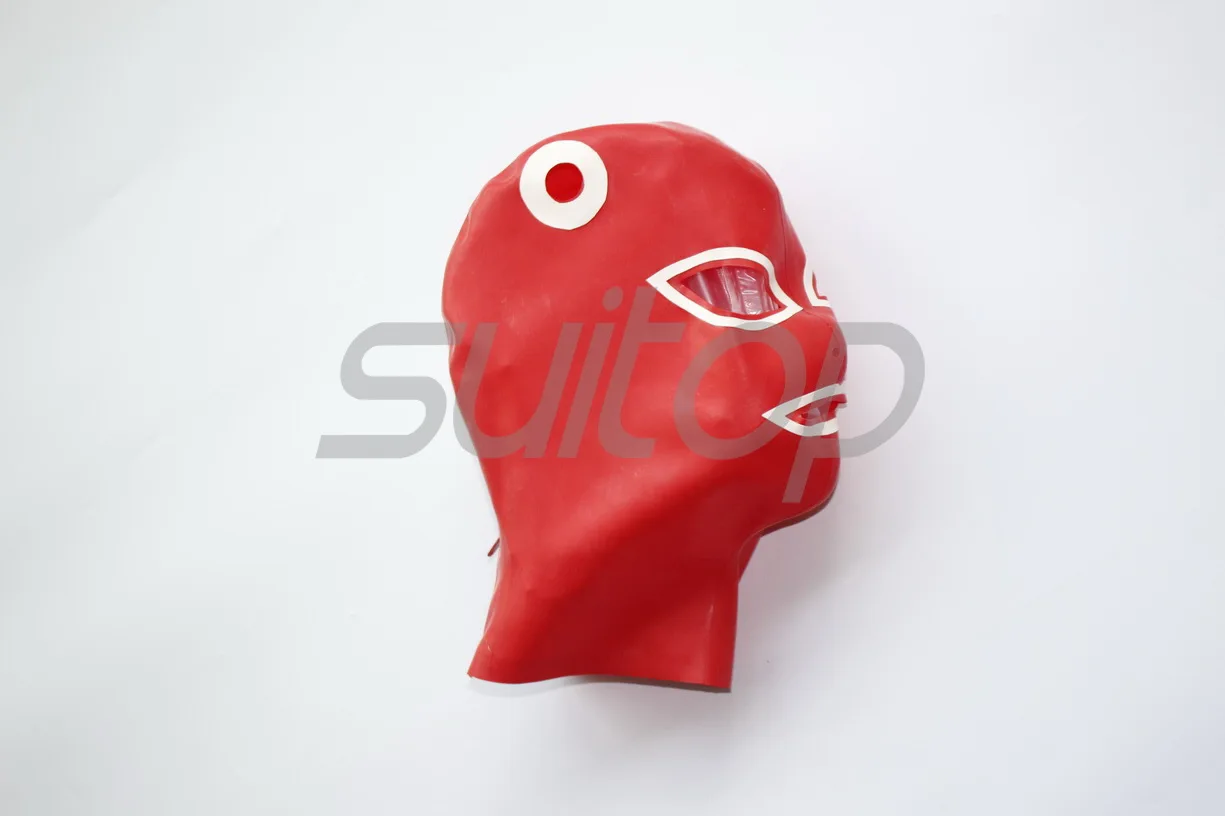 Suitop capuchas de látex para mujer con dos agujeros para el pelo en rojo