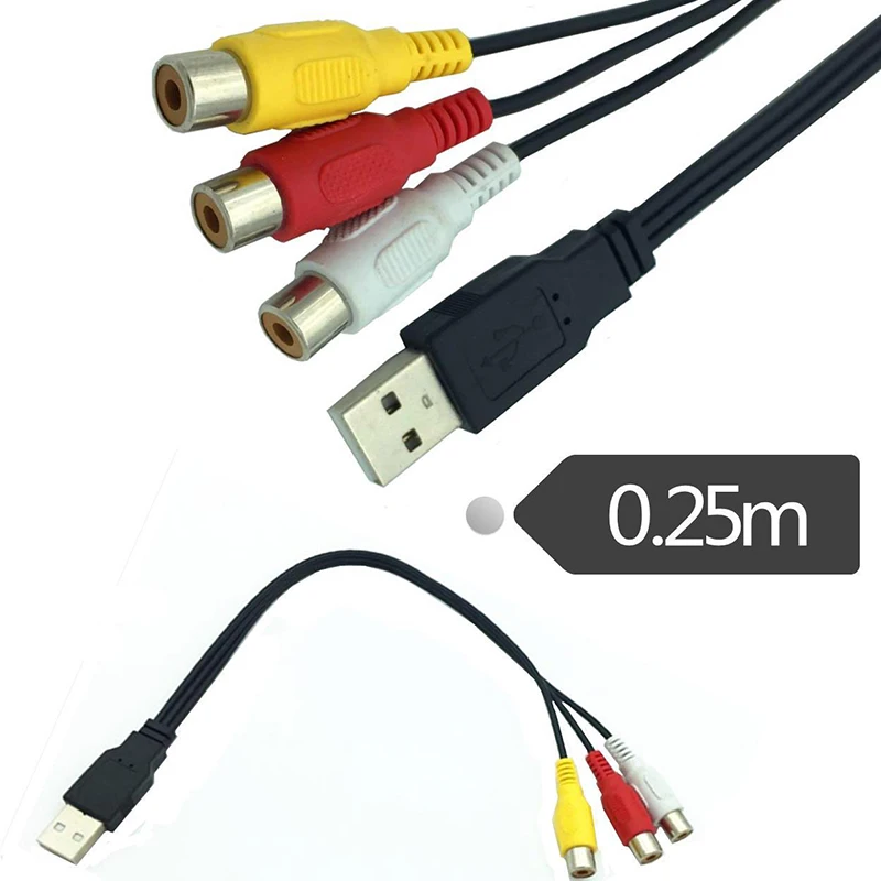 USB to 3RCA bus AV audio cable 3RCA USB A public to three lotus female copper core cable CCTV video audio conversion cable E2