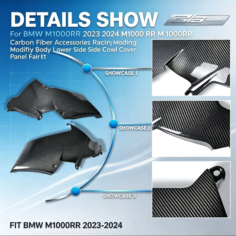 Carbon Fiber Lower Side Cowl Fairing Cover Panel Kit Fit BMW M1000RR 2023-2024 Motorcycle Racing Mod Accessories