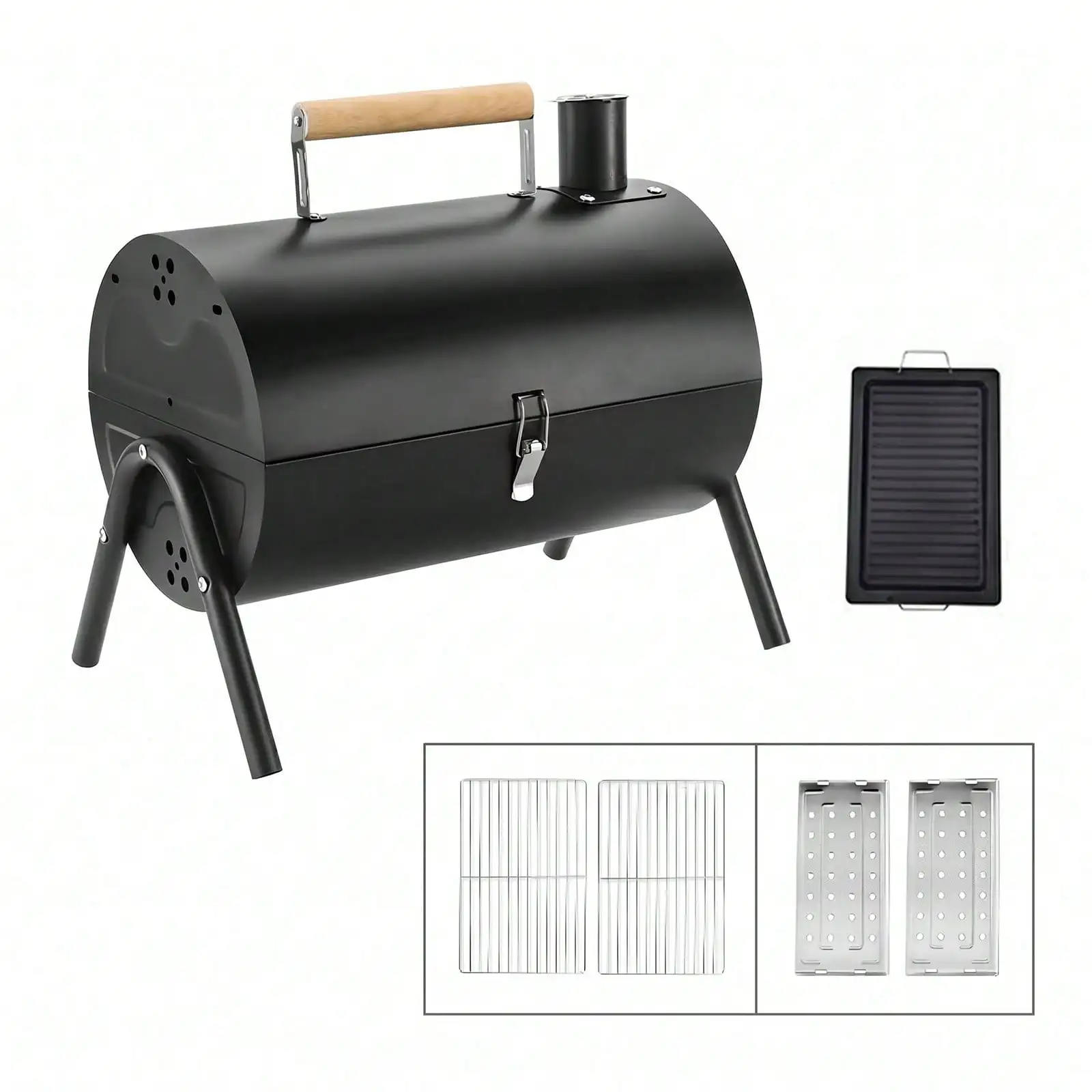 Factory Direct 2026 Portable Charcoal Grill - Compact Double Grill with Grill Plate for Camping, Picnics and Garden Use