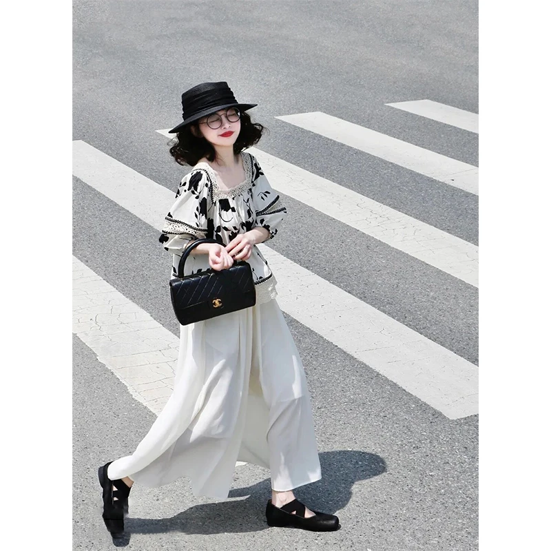 Retro chinês sle floral impressão gola quadrada ort sve solto ajuste bolha sve boneca irt feminino verão suave emagrecimento