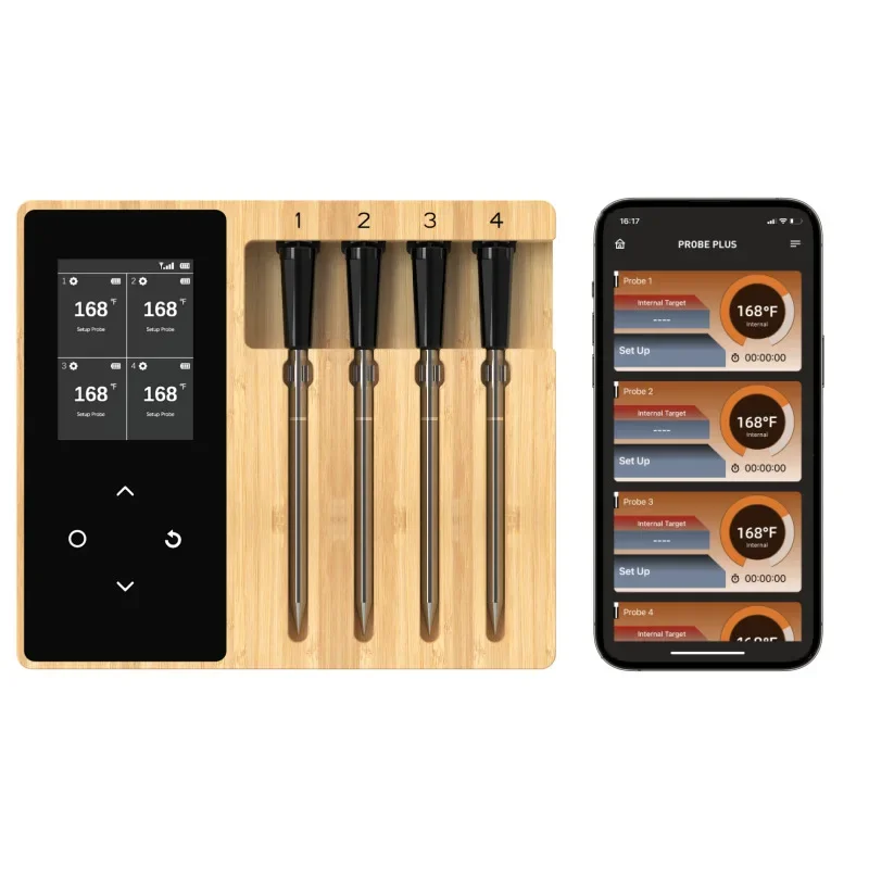 Bluetooth wireless food thermometer large screen four probe meat thermometer