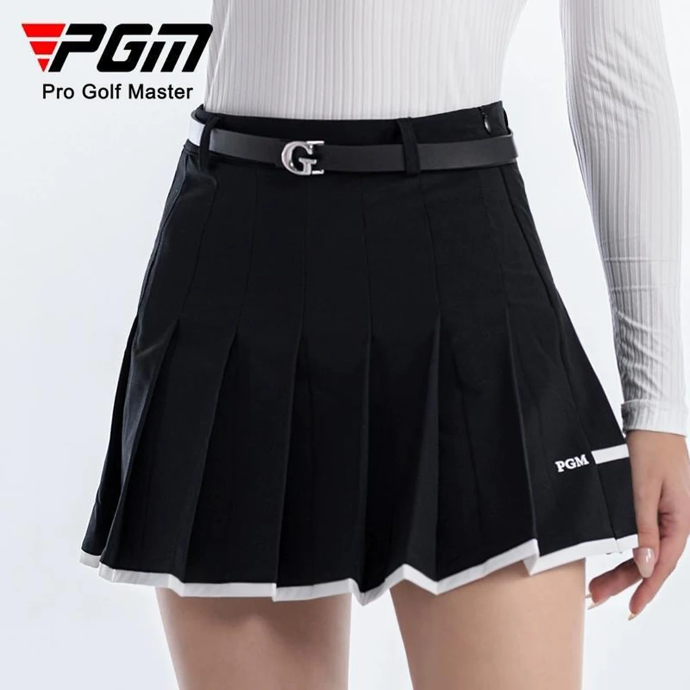 

PGM Golf Sports Short Skirt Women Slim A-line Pleated Skirt Color Blocking Lady Golf Half Skirt With Anti-light Inner Shorts