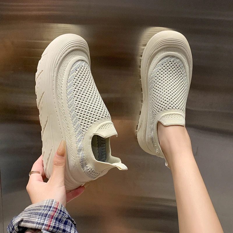 Summer Breathable Mesh Casual Shoes for Women New Korean Style Thick-soled Height-increasing Women's Shoes Lazy Kicks