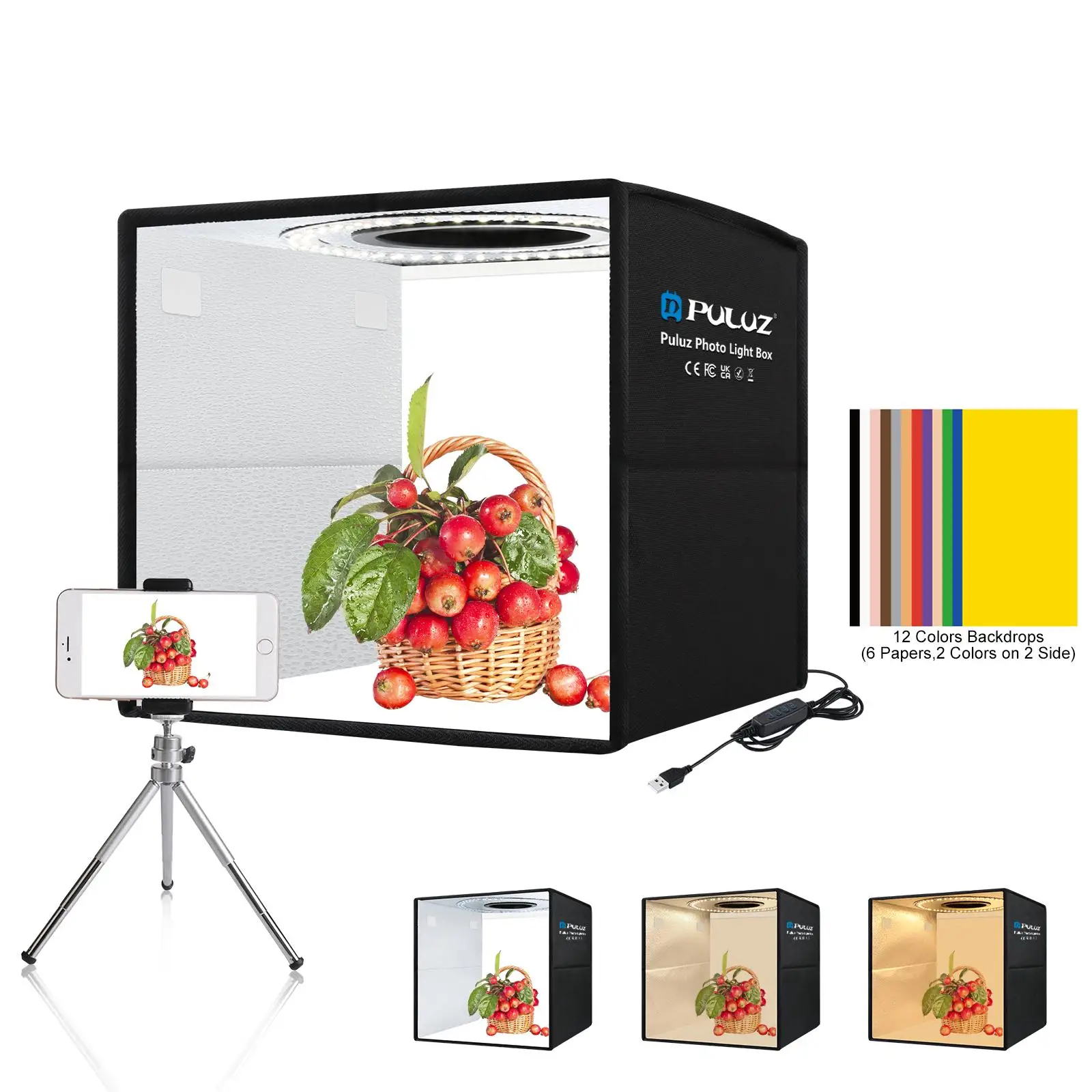 

PULUZ 25cm Folding Portable 3 Modes Dual Color Temperature Ring Light Photo Lighting Studio Shooting Tent Box with 6 x Color
