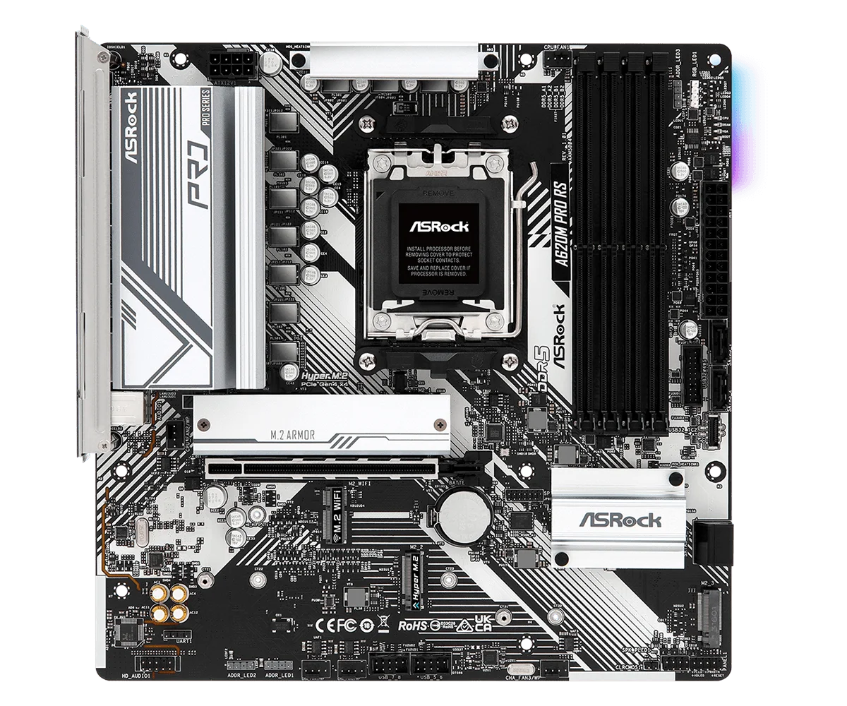 ASrock A620M Motherboard Pro RS Motherboard Socket AM5 DDR5 256GB M.2 support  9700X 7900 8400F 9600 7600 7500 cpu