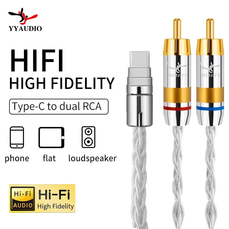 YYAUDIO kabel USB C RCA kabel Audio typu C do 2 RCA do wzmacniacza głośnikowego Huawei Sumsung Xiaomi błyskawica do rozdzielacza 2RCA