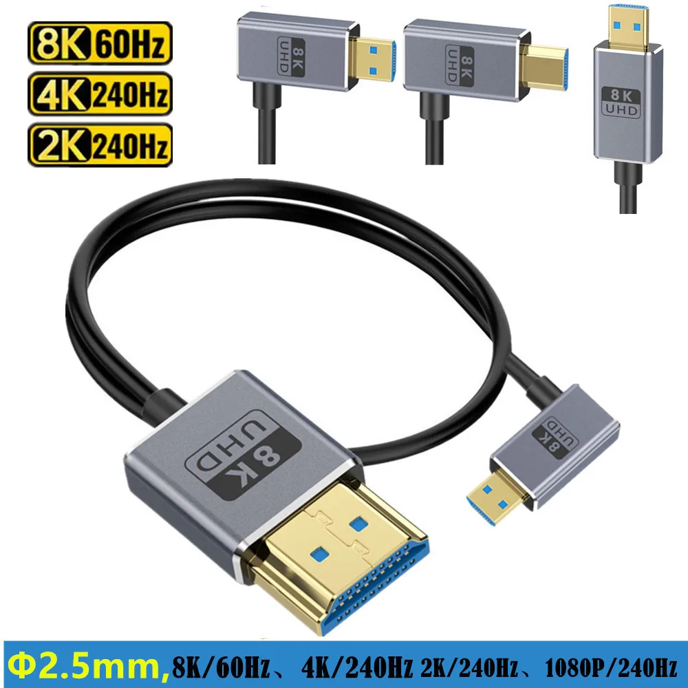 Coaxial hdmi Thin 8K Micro HDMI to HDMI, Ultra High Speed 48Gbps, Cord Φ2.5mm, 8K@60Hz, 4K@240Hz