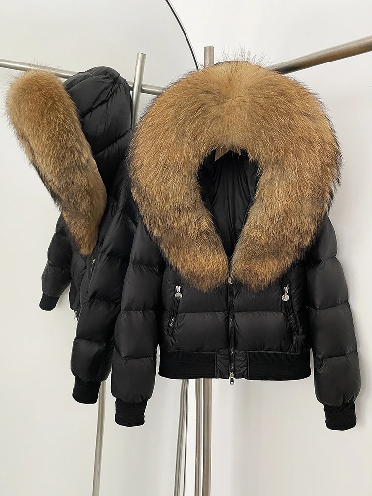 Femmes fourrure naturelle blanc canard vers le bas manteau à capuche épaissi chaud moelleux doudoune nouveau hiver réel fourrure de renard haut vêtements