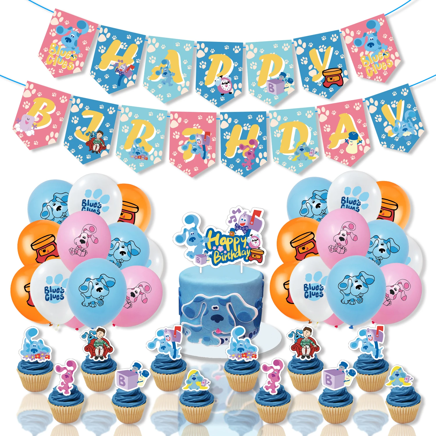 Blues Clues Theme Birthday Party Decoration Supplies Banner Caketopper Balloon Blue Spotted Dog Baby Shower Balloons Kids Favors