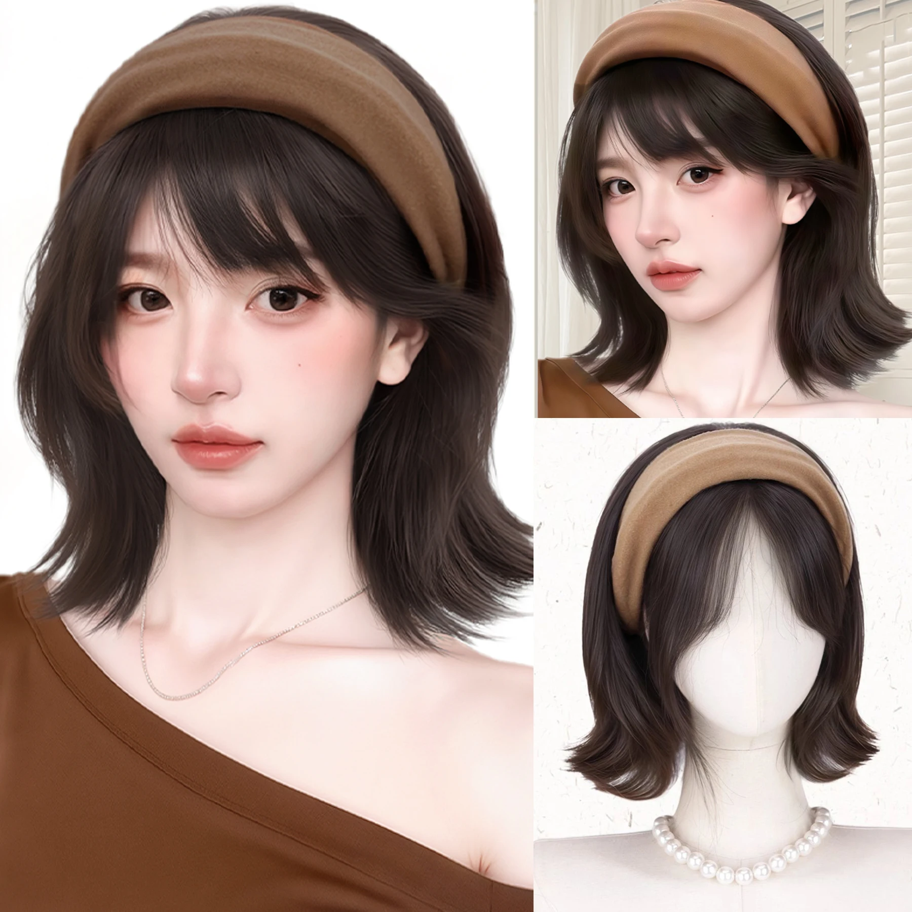 XIYUE Women Vintage Solid Soft Cotton Hairband For Girls Sweet Hair wig Headband Hair half head covers for wig