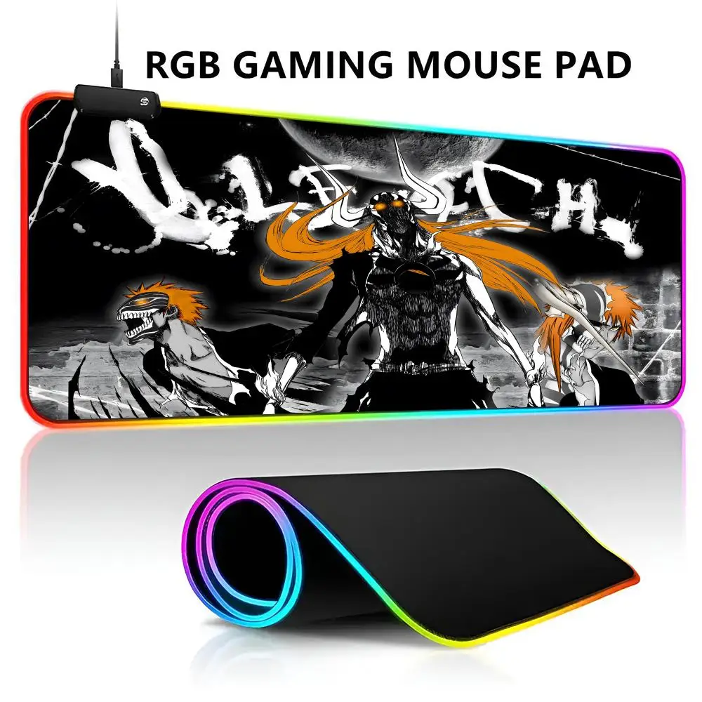 Japanese Bleach Anime Mouse Pad RGB LED Light Gaming Waterproof Large Gamer Mouse Carpet Big Mause Keyboard Pad PC Desk Play Mat