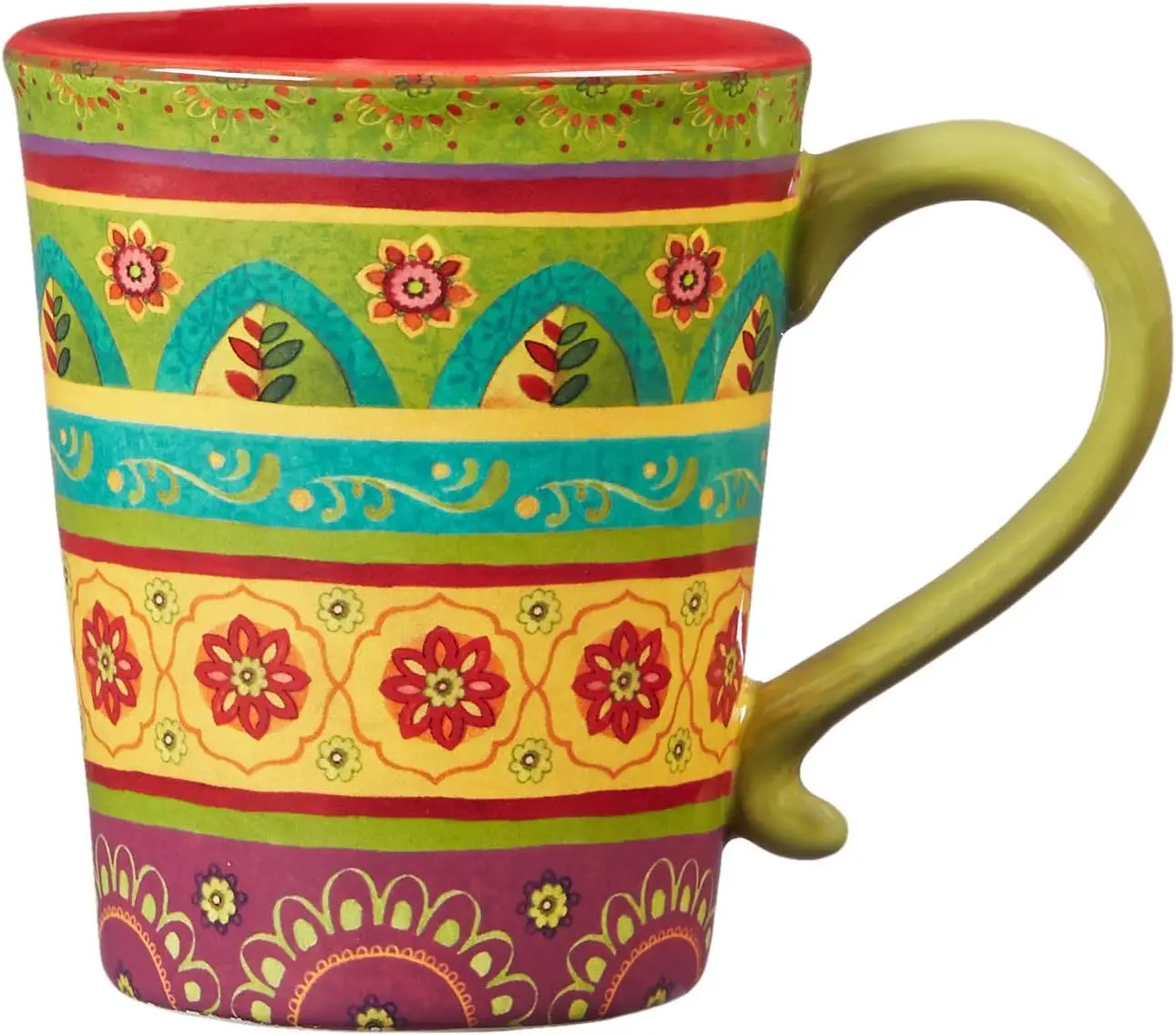 طقم أواني طعام سيراميك مكون من 16 قطعة من غروب الشمس التونسي، خدمة تتسع لـ 4 أشخاص - أطباق بوهو ملونة وأطباق وأكواب مع أنماط زهور عالمية