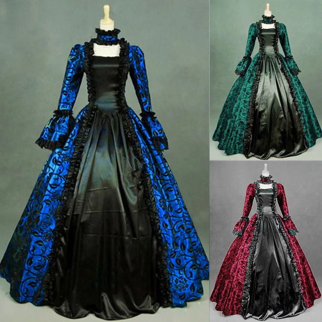 Nuevo vestido Retro de manga larga para mujer, vestido Medieval victoriano de corte con costuras de encaje, vestido gótico, disfraz de fiesta de Cosplay, S-5XL