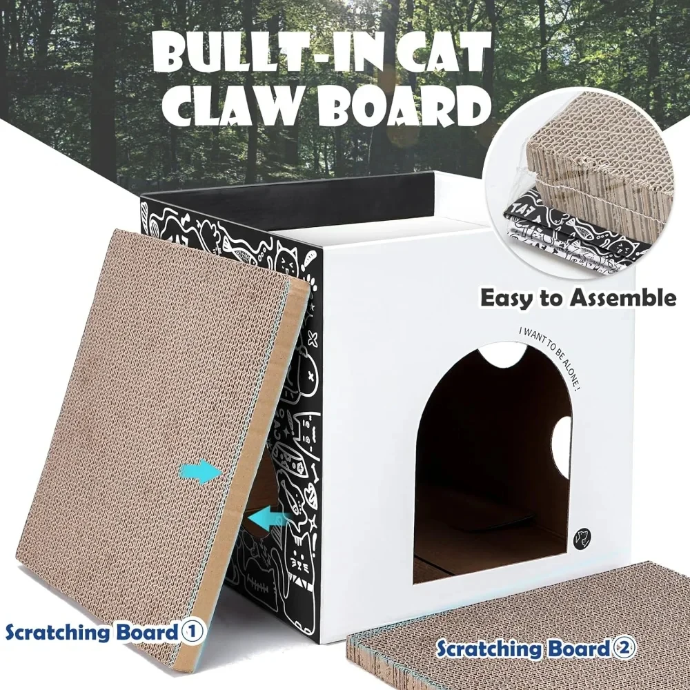 Cat House Scratcher Board Cardboard Double Layer Corrugated Paper Wear-resisting Cat Condo Folding Pets House with Scratch Pads