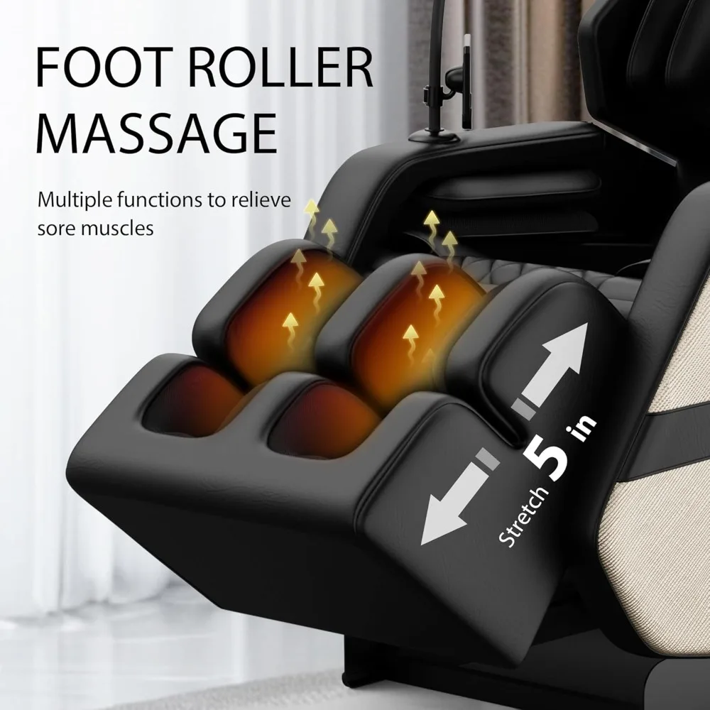 كرسي تدليك 2025 لكامل الجسم، كرسي تدليك بدون جاذبية مع أوضاع تلقائية، تدليك وسادة هوائية، 6 بكرات ذات نقاط تثبيت، تدليك القدم، #5
