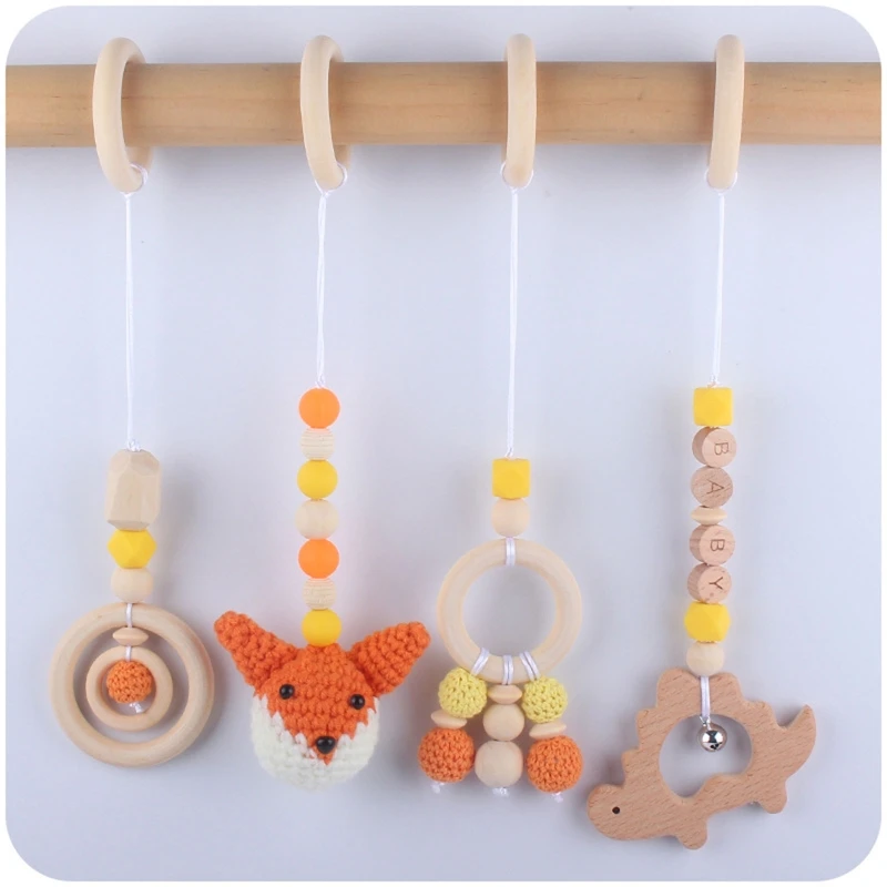 1 Set Baby Play Gym Frame Hanging Toys Crib Stroller Mobile Rattle Wooden Rattle Toys for Newborn Fitness Rack Educational Toy