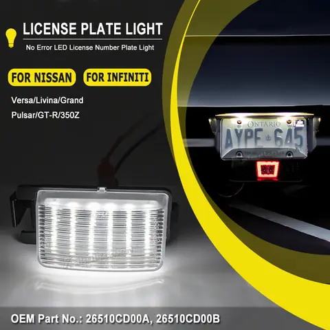 1 Pair Car LED License Plate Lights Number Plate Lamp for Nissan Tiida Livina Versa For Infiniti Skyline V36 G35 G37 350Z