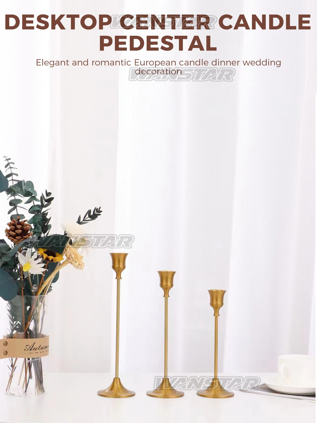 Elegante und romantische europäische Kerzen-Dekoration für Hochzeiten, Kerzenständer in der Mitte des Tisches, Kegelförmig