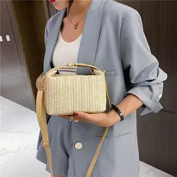 New Large Capacity Crossbody Bag Trendy Simple Straw Handbag Soft Handle Beach Bag for Women Girl with Hardware Lock