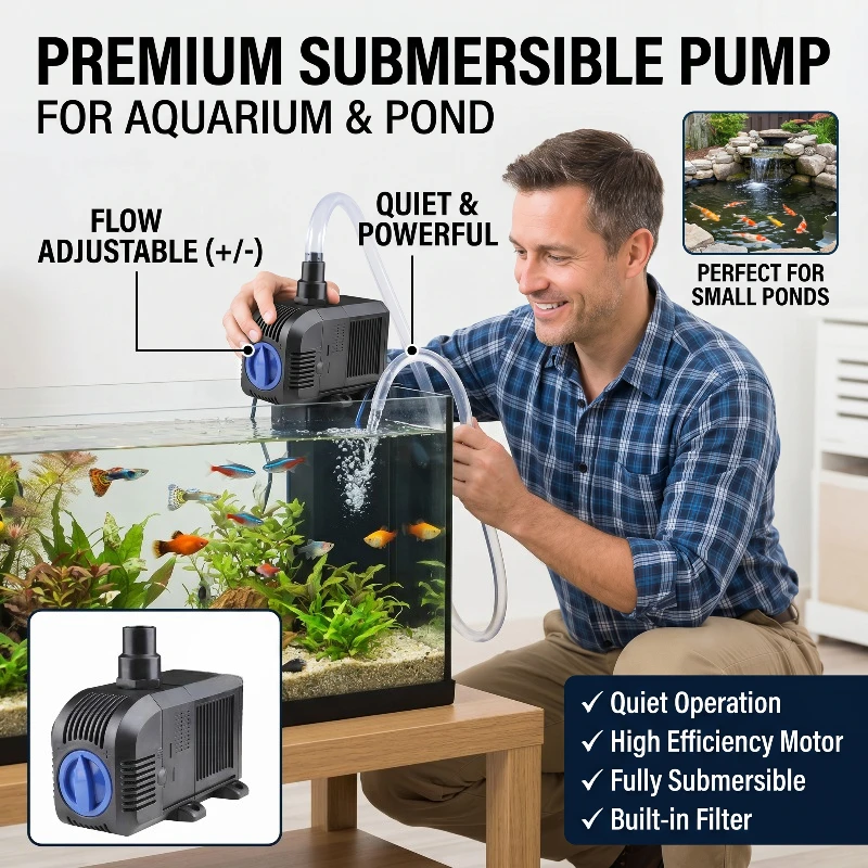 Ultra-Quiet HJ Series 500—3000L/H Submersible Water Fountain Pump Filter Fish Pond Aquarium Water Pump Tank Fountain