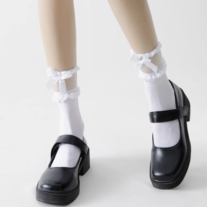 

Mid-calf Socks Bow Summer Thin White Jk Japanese Cute College Style Calf Socks Stockings Female Lace Stockings