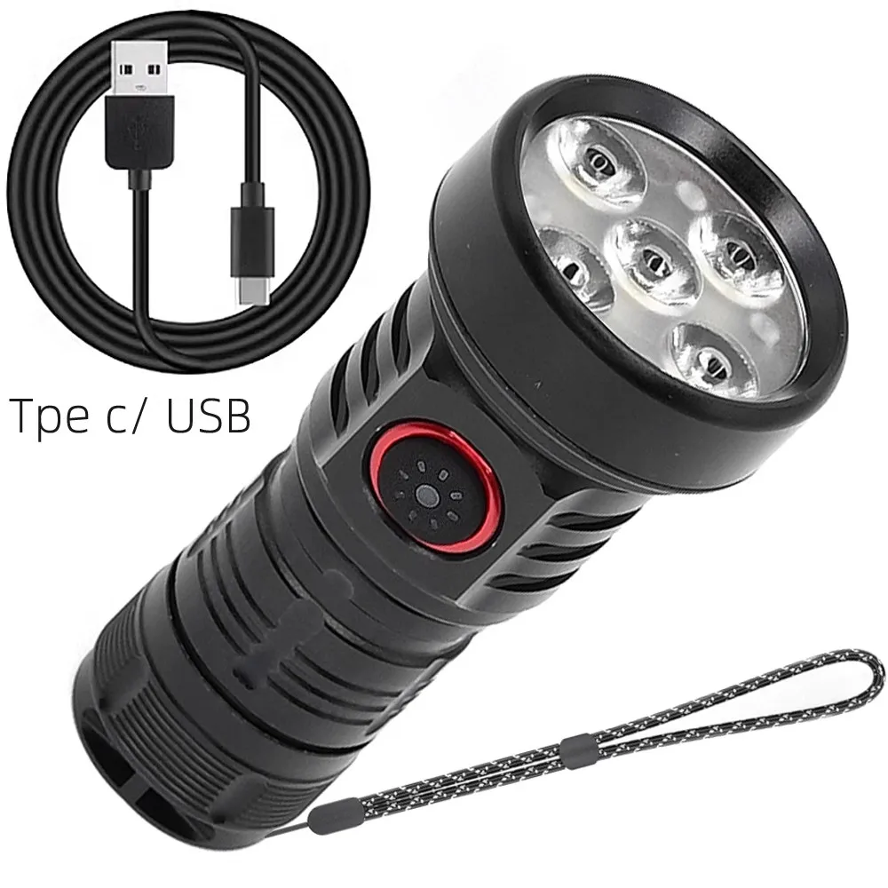 Hd rechargeable LED waterproof emergency flashlight for camping gear and indoor use, flashlight with USB charging cable