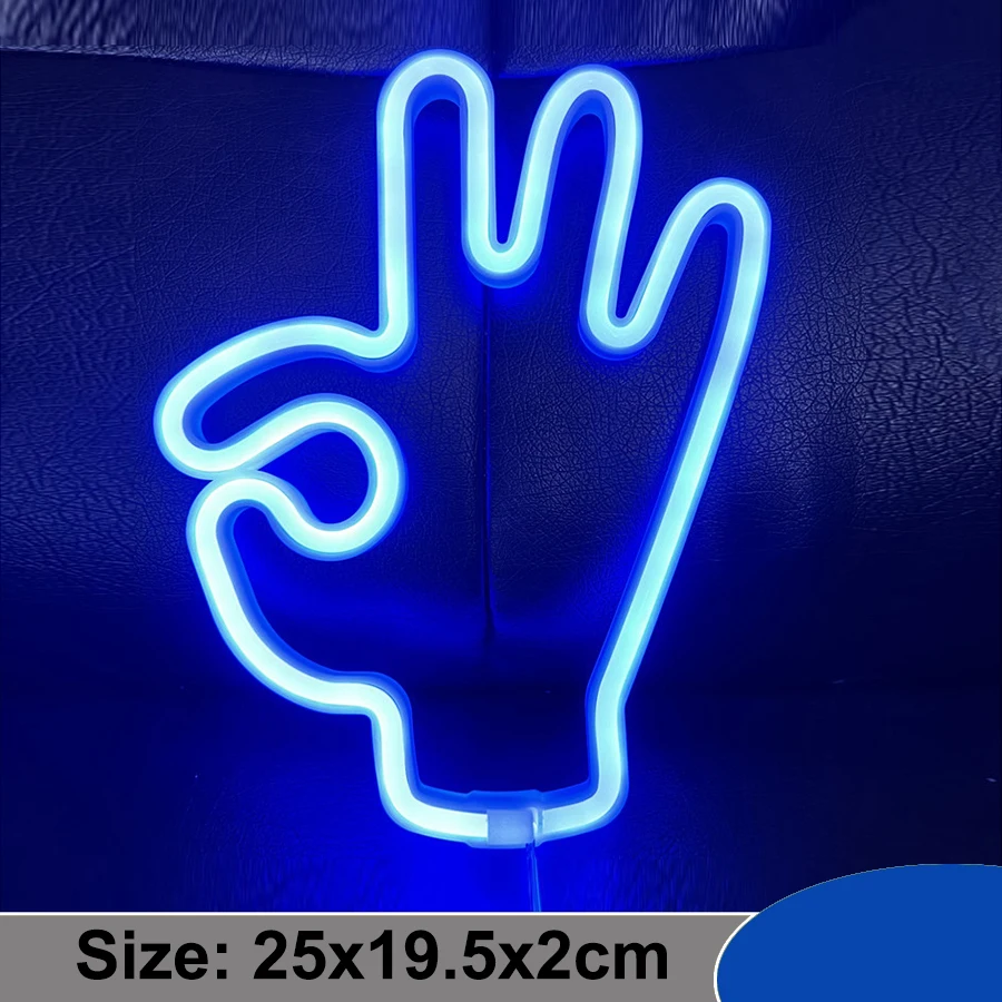 New LED Neon Lights Sign Apple Gesture Note Modeling Night Lamp Decor Shop Kids Room Wall Bar Office USB & Battery Case Powered