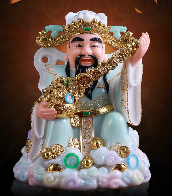 30CM large- Home SHOP bring wealth money Talisman statue 2021TOP grade jade gold fortune GOD Mammon CAI SHEN BUDDHA