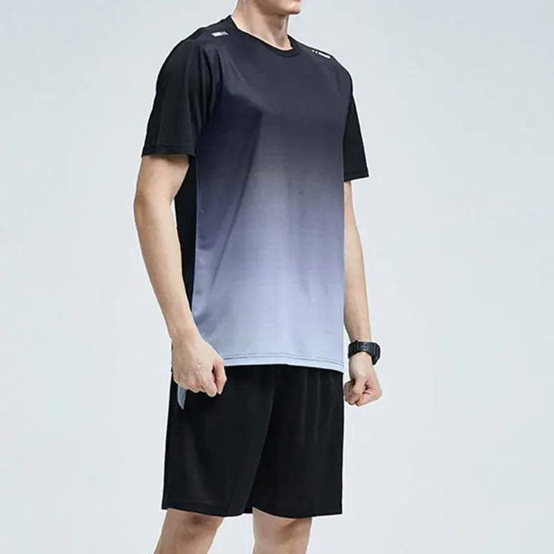 Men Active Quick Dry Crew Neck T Shirts and Shorts Set Athletic Workout Short Sleeve Clothes Basketball Running Gym Sports Suit